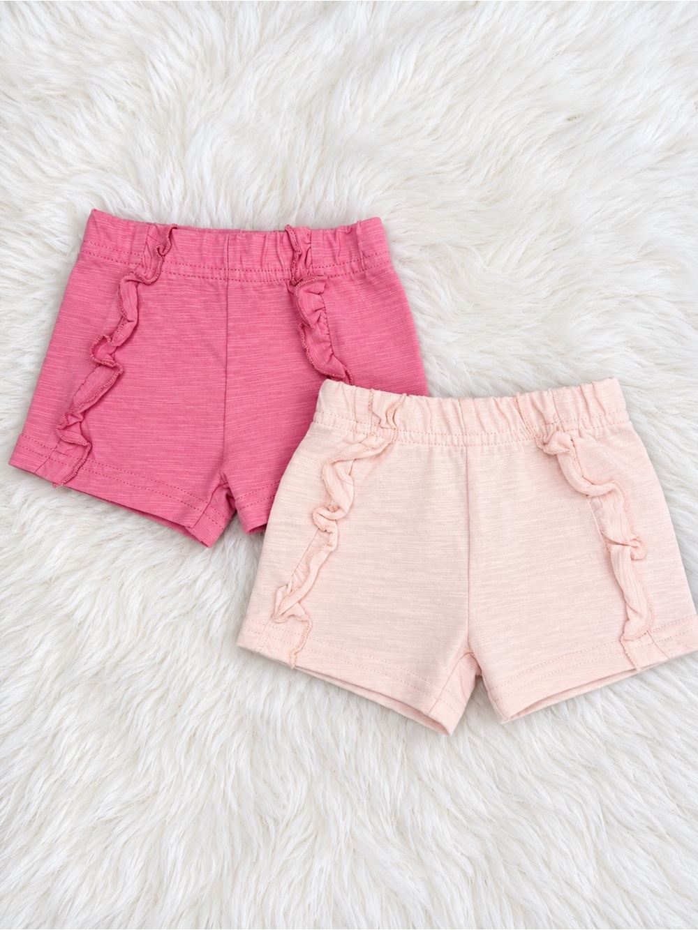 chick pea Ruffle Trim Knit Shorts in Hot Pink & Blush